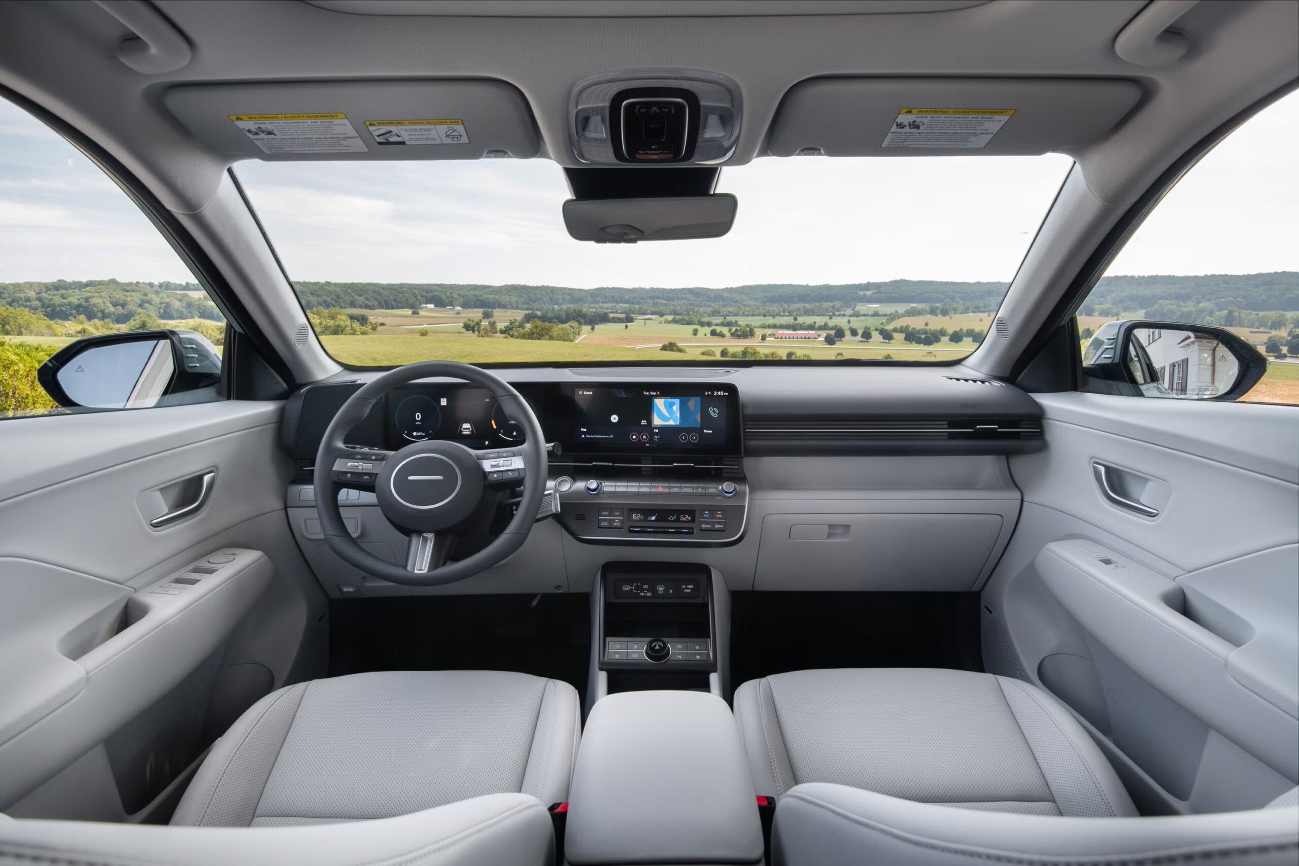 Interior of the 2026 Hyundai Kona with digital displays and modern dashboard